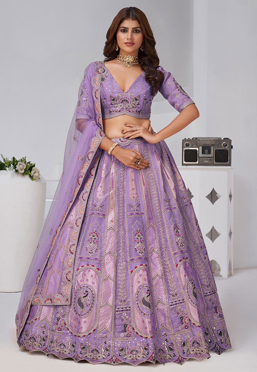 Lavender Banarasi Silk Circular Lehenga Choli 318875