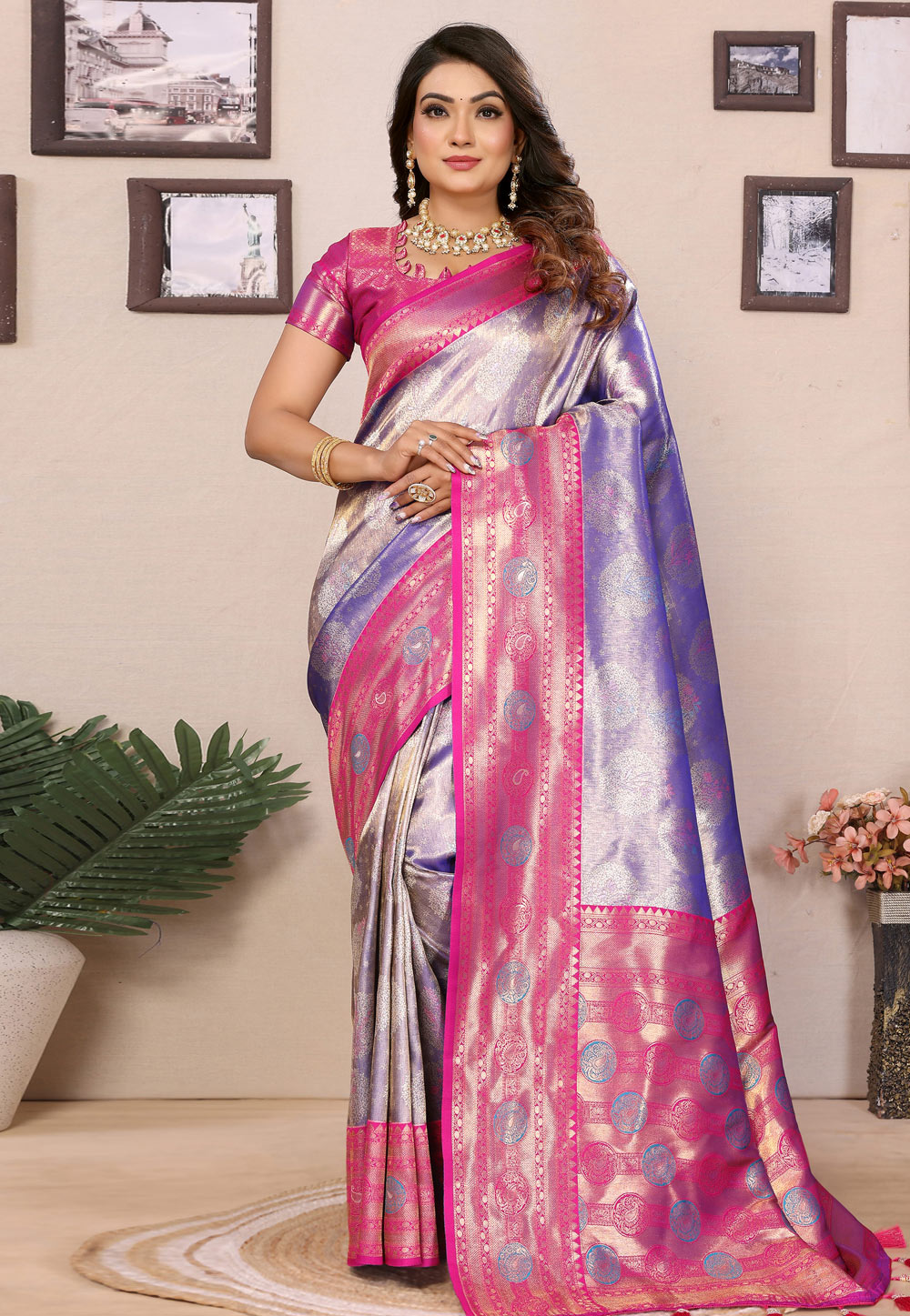 Lavender Banarasi Silk Saree With Blouse 306962