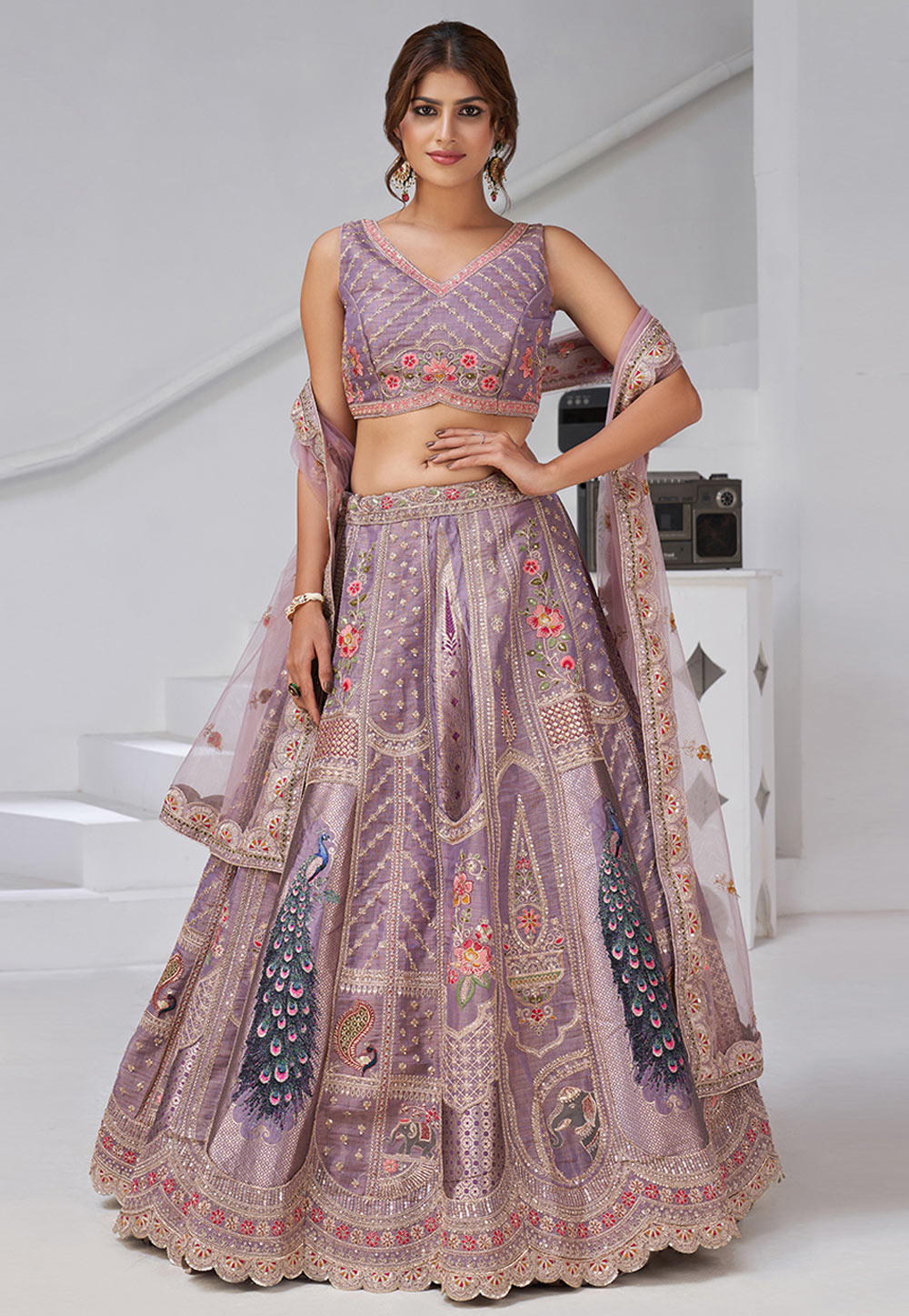 Lavender Banarasi Silk Wedding Lehenga Choli 318870