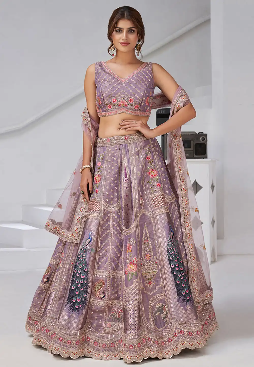 Lavender Banarasi Silk Wedding Lehenga Choli 318870