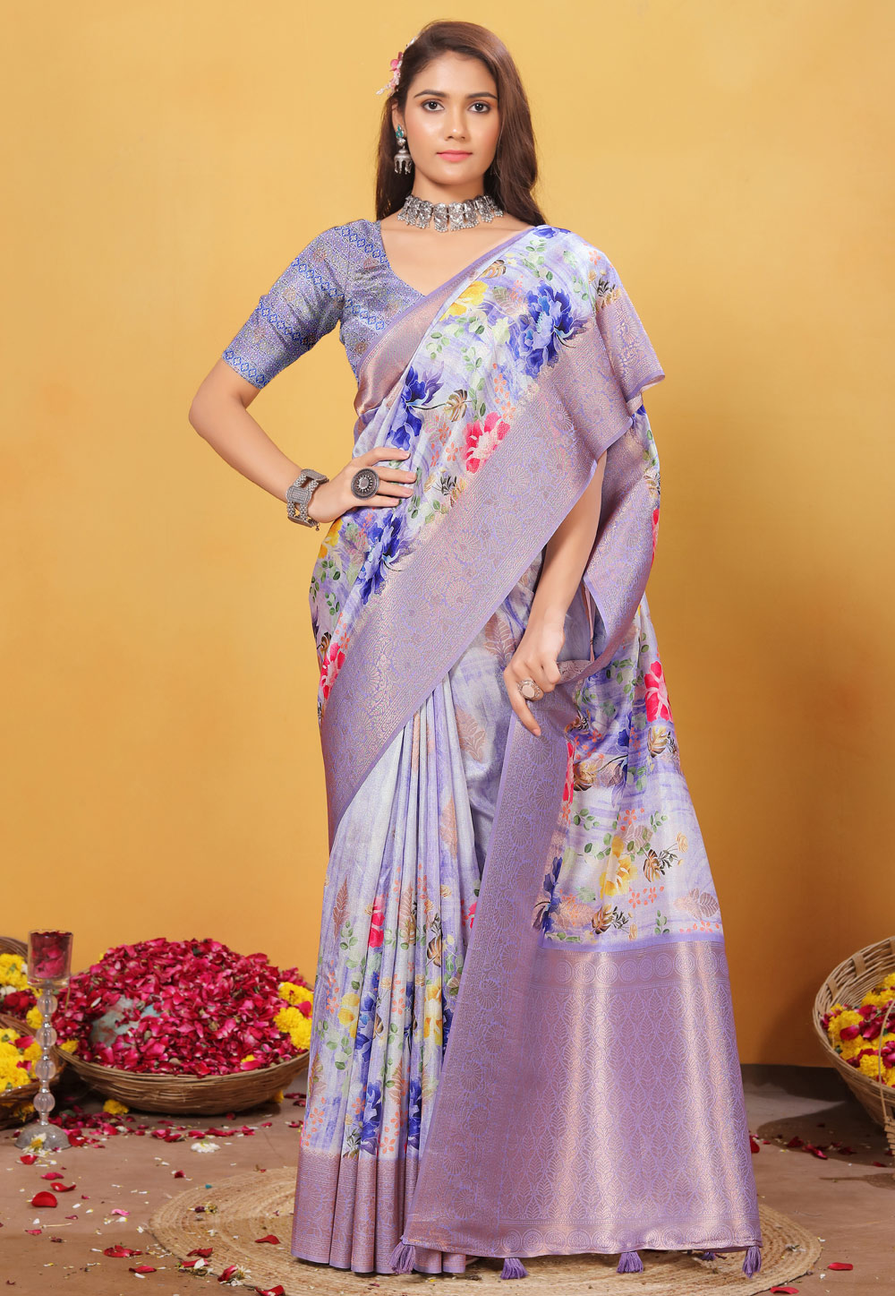 Lavender Bemberg Saree With Blouse 308877