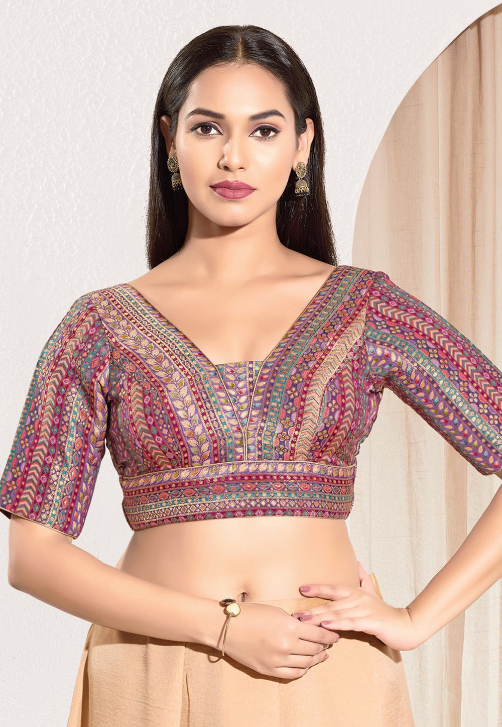 Lavender Brocade Readymade Blouse 312499