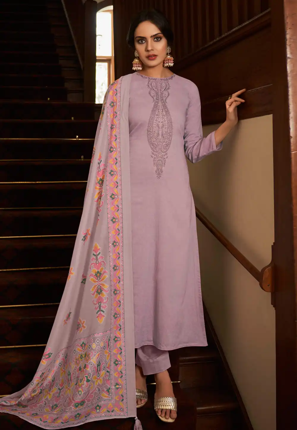 Lavender Cambric Cotton Pakistani Suit 328880