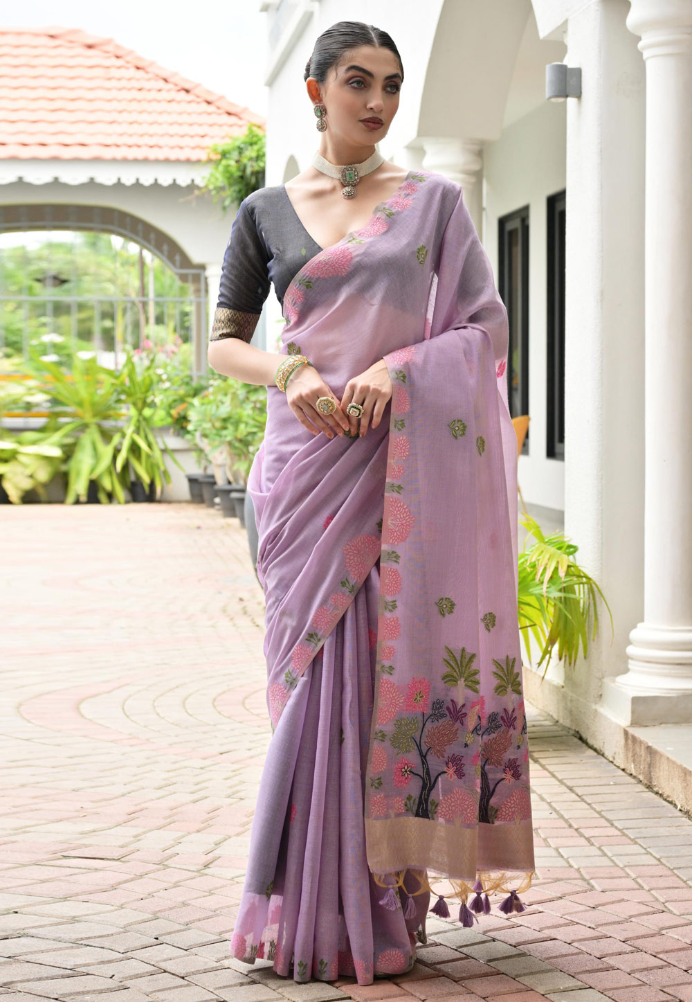 Lavender Chanderi Cotton Saree With Blouse 320653