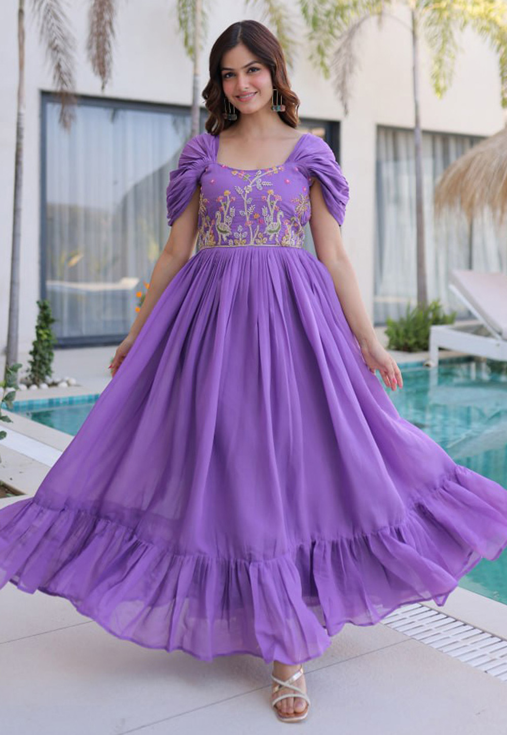 Lavender Chanderi Gown 327715