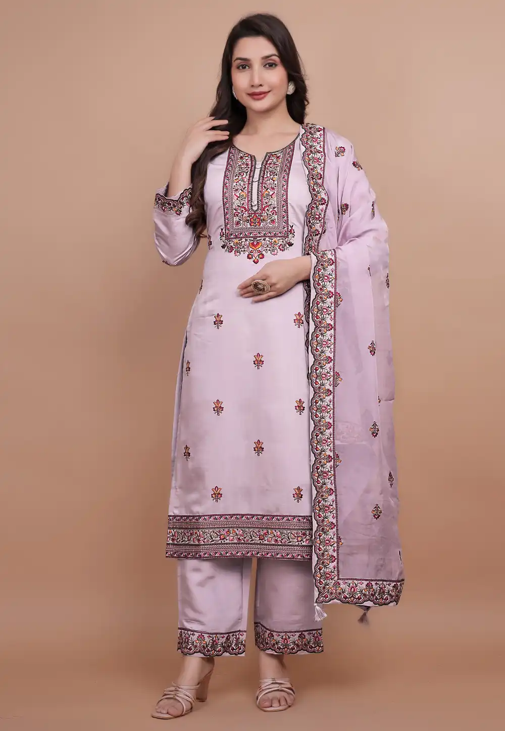 Lavender Chanderi Silk Readymade Pakistani Suit 313716