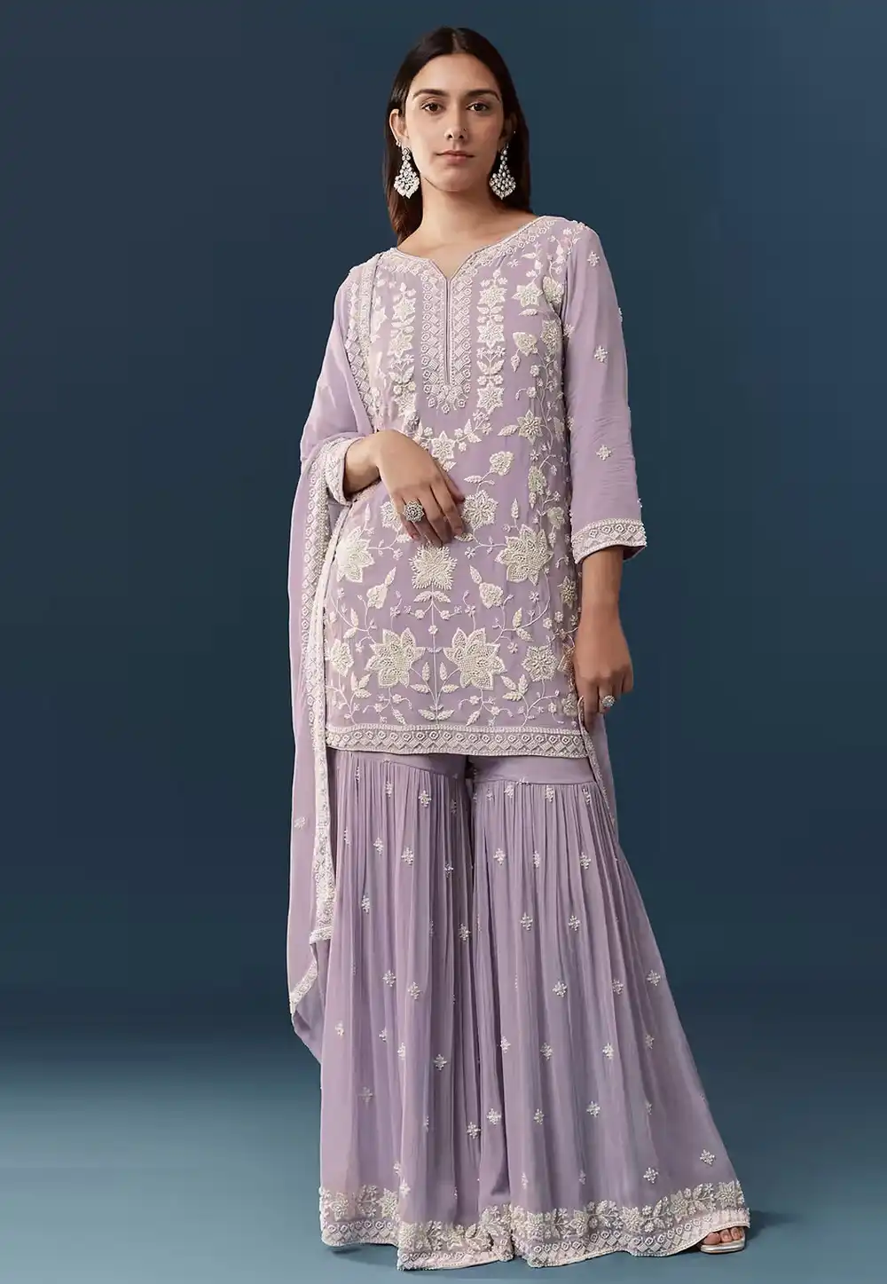 Lavender Chiffon Georgette Sharara Suit 330653