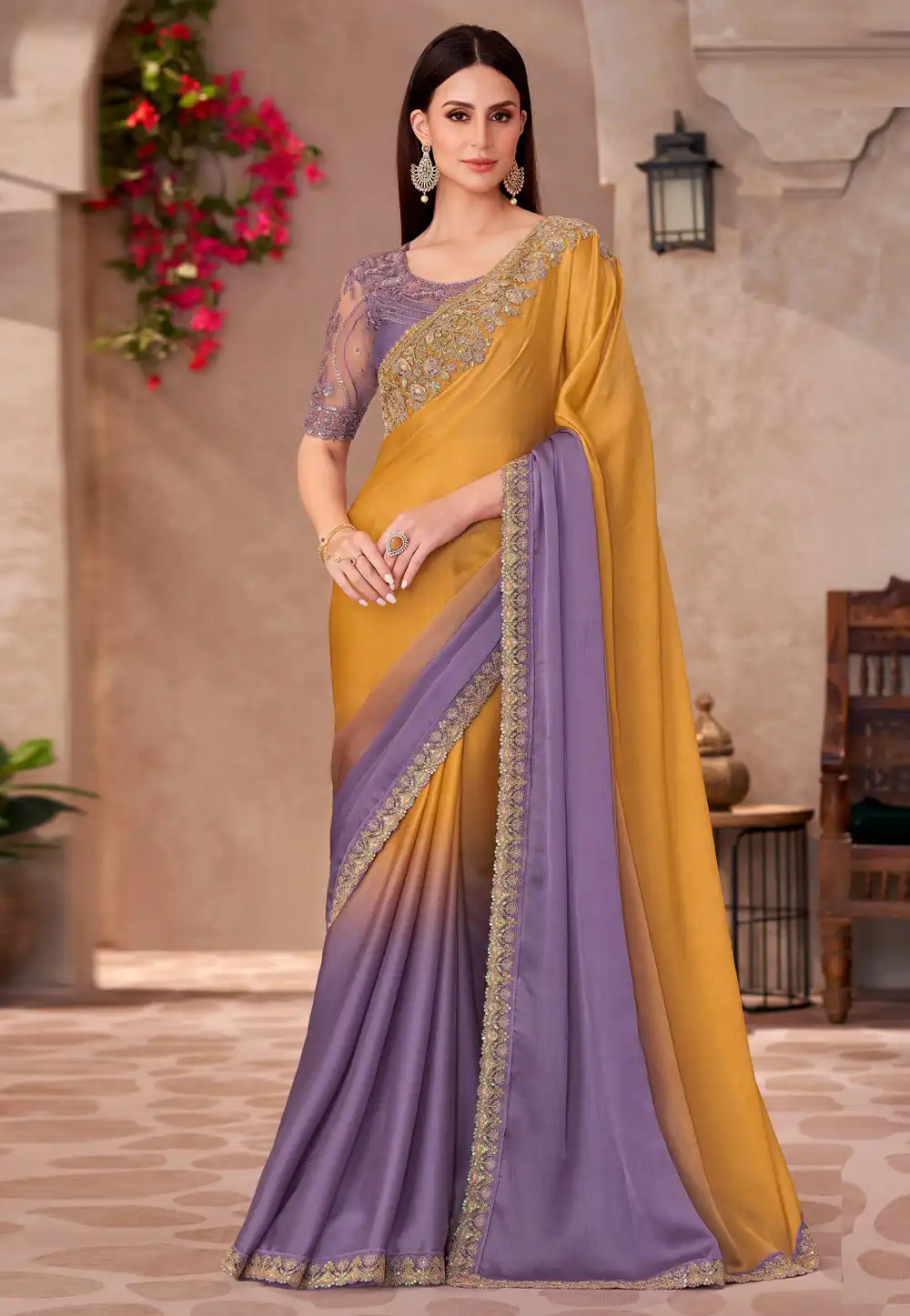 Lavender Chiffon Half N Half Saree 314308