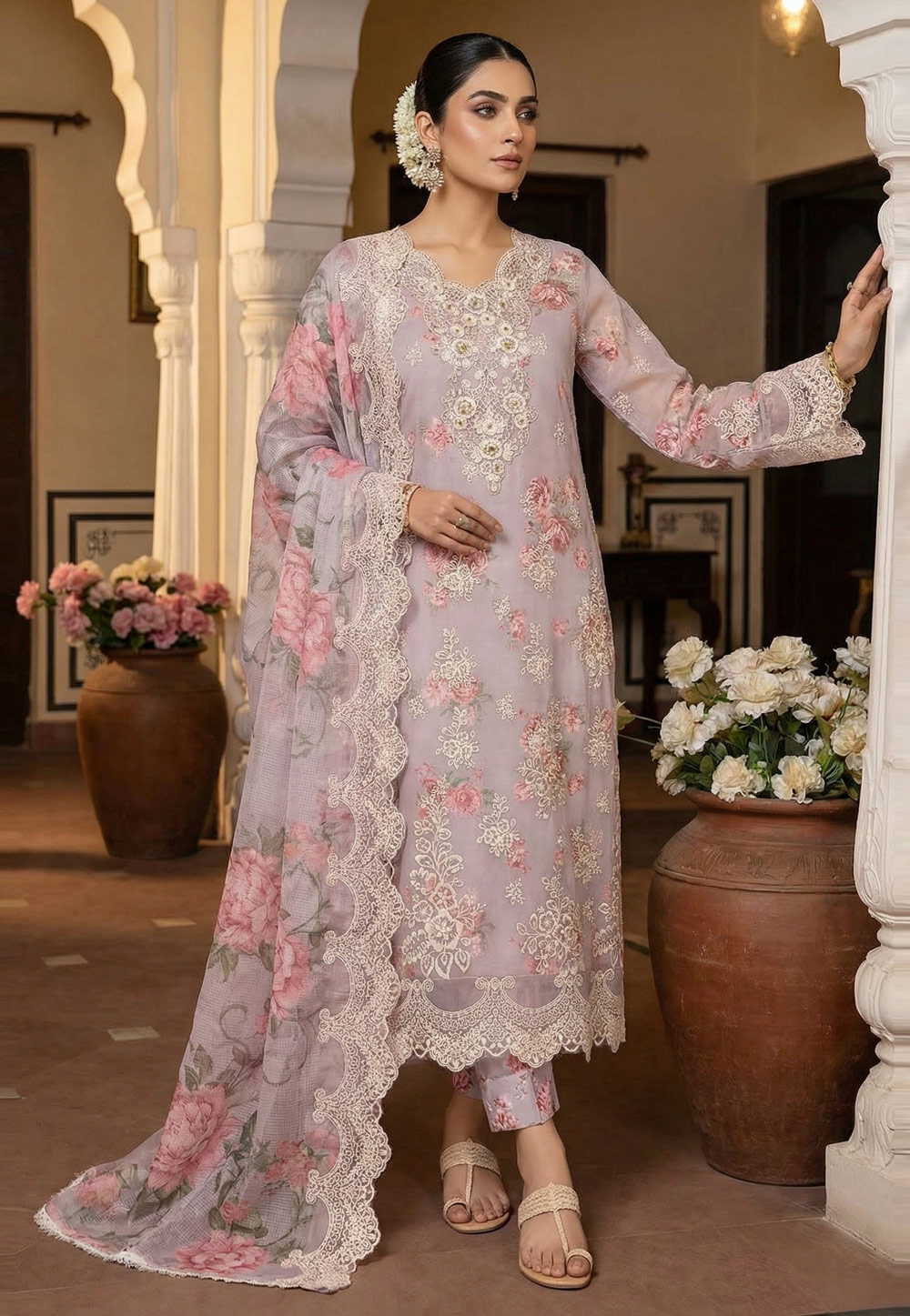 Lavender Chiffon Pakistani Suit 326810