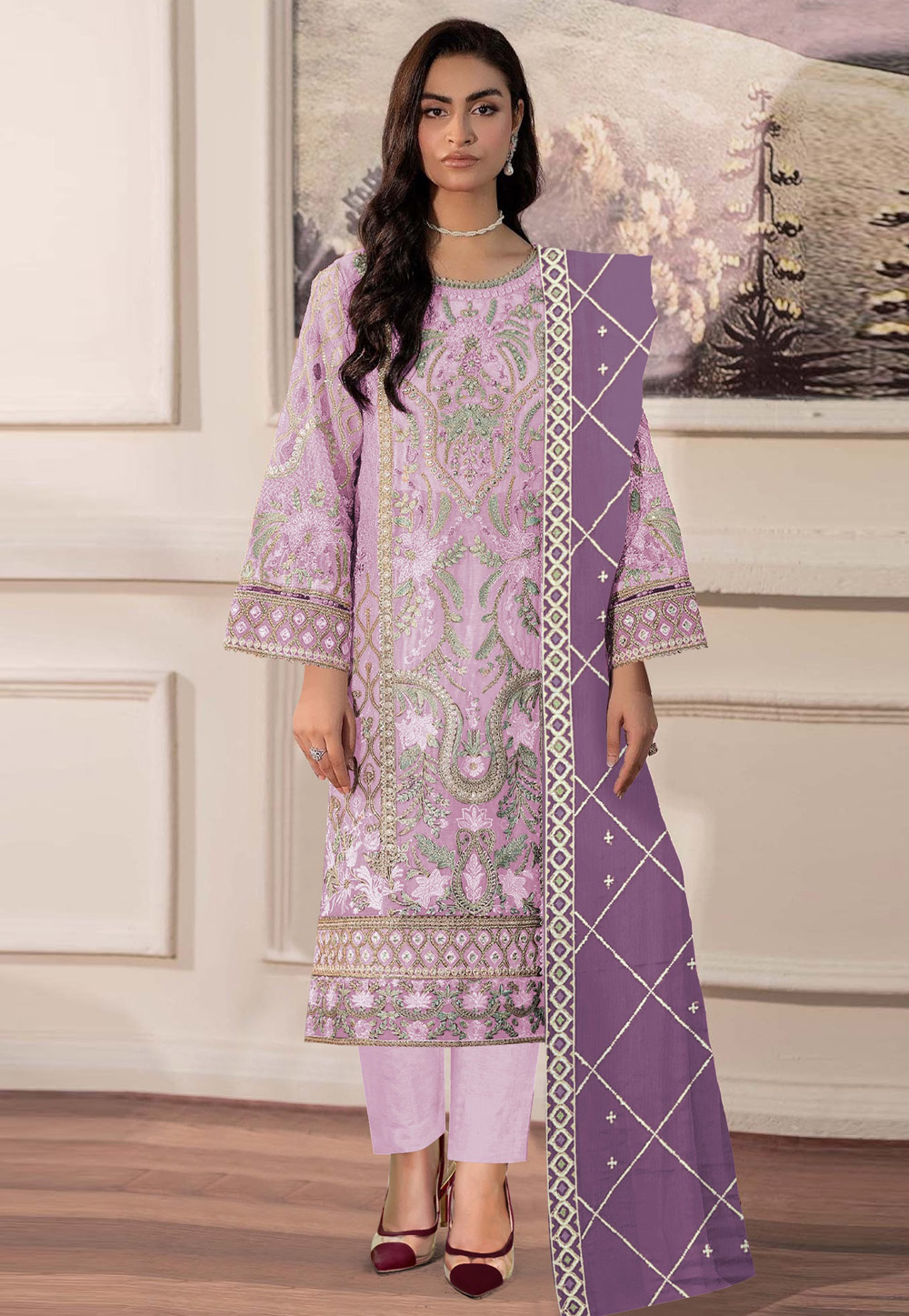 Lavender Chiffon Pakistani Suit 329637