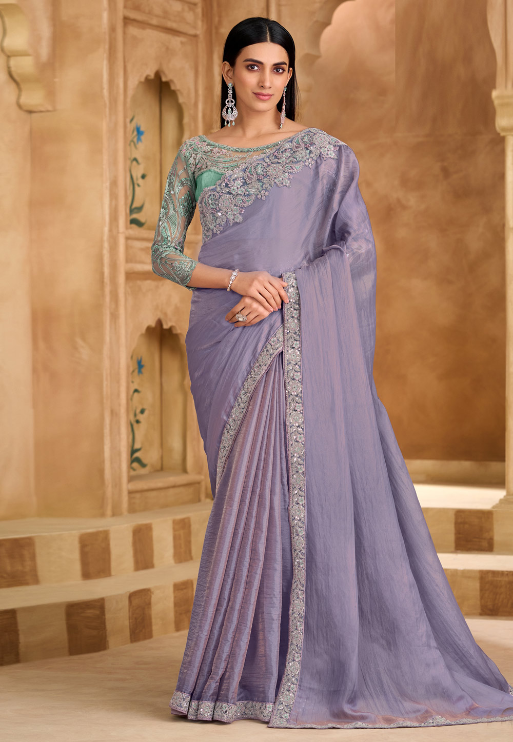 Lavender Chiffon Saree With Blouse 324682