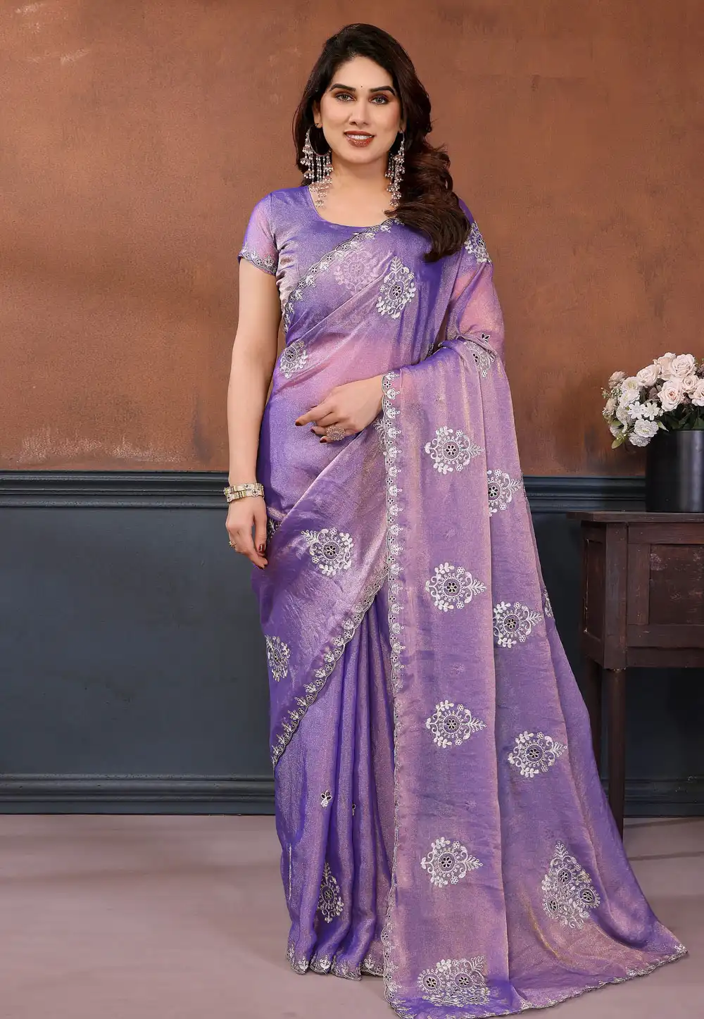 Lavender Chiffon Saree With Blouse 319855