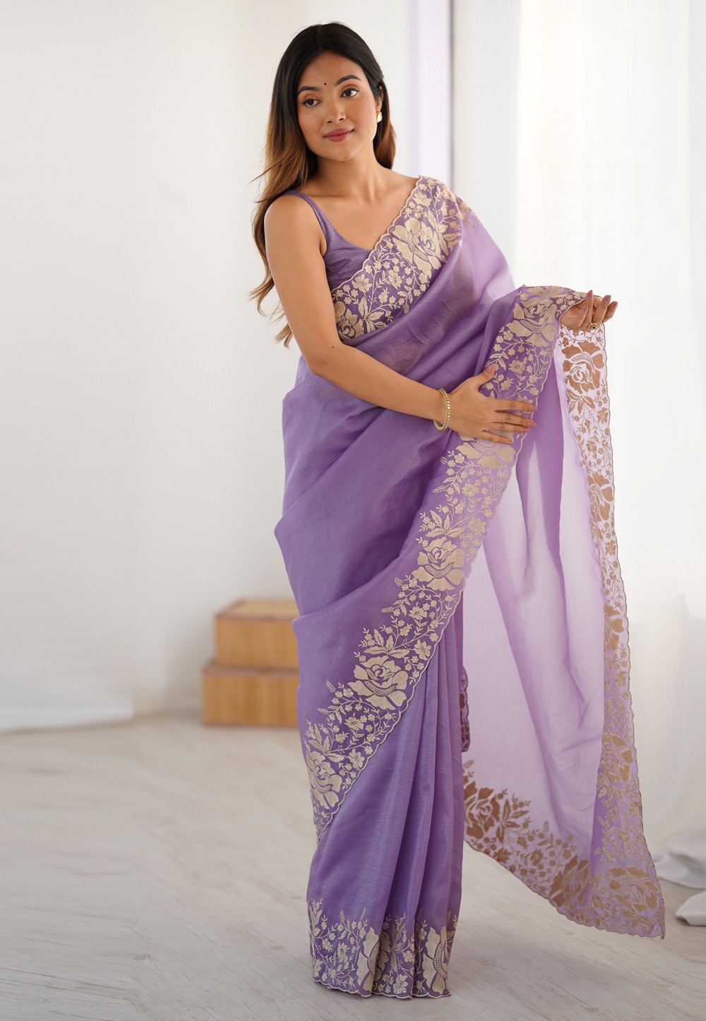 Lavender Chiffon Saree With Blouse 325657