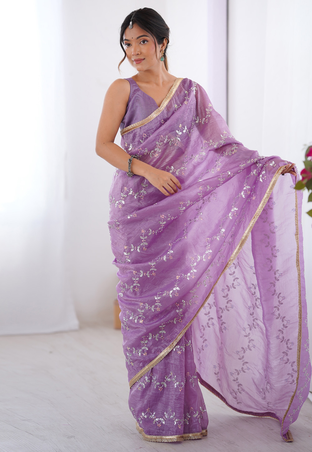 Lavender Chiffon Saree With Blouse 311194