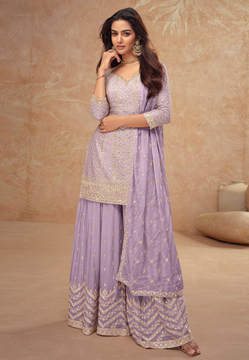 Lavender Chinon Embroidered Pakistani Suit 307317