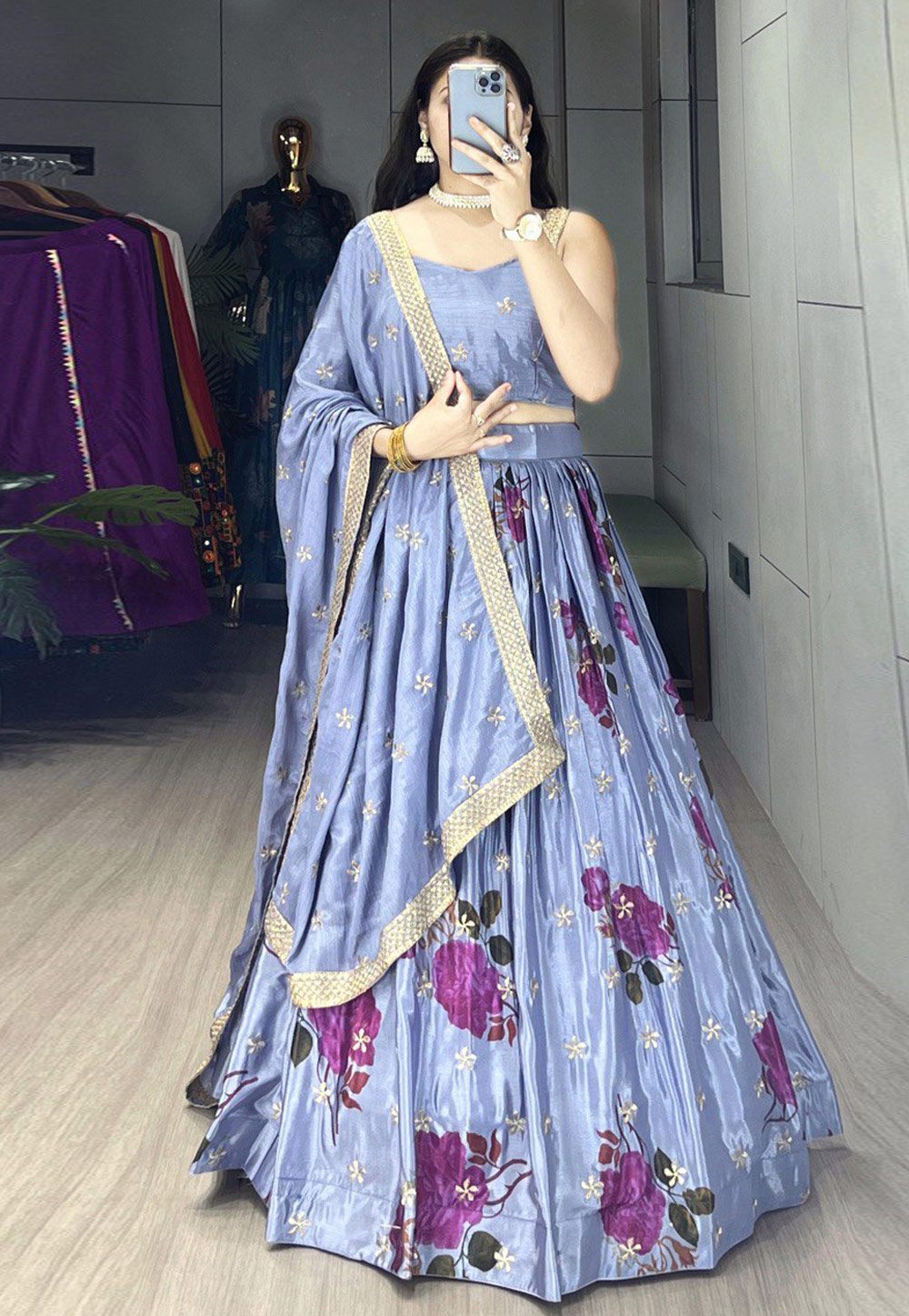 Lavender Chinon Floral Lehenga choli 311529