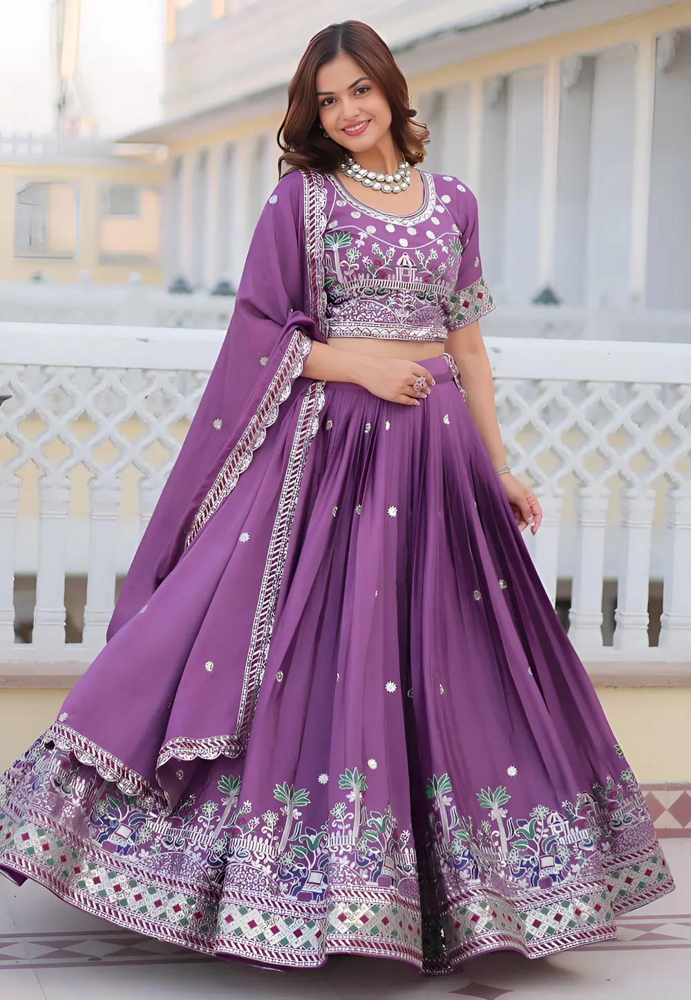 Lavender Chinon Readymade Lehenga Choli 298946