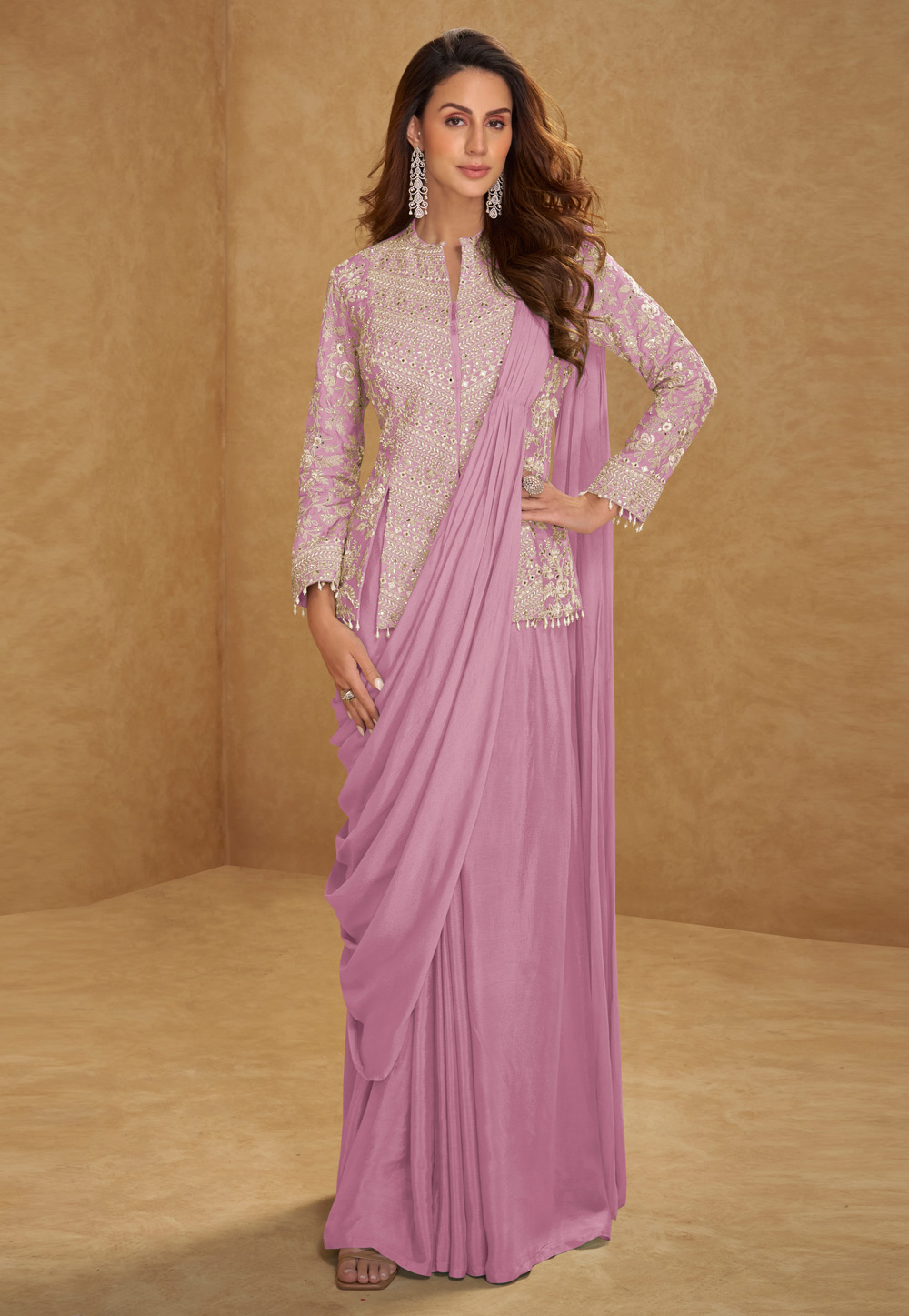 Lavender Chinon Lehenga Saree 322792
