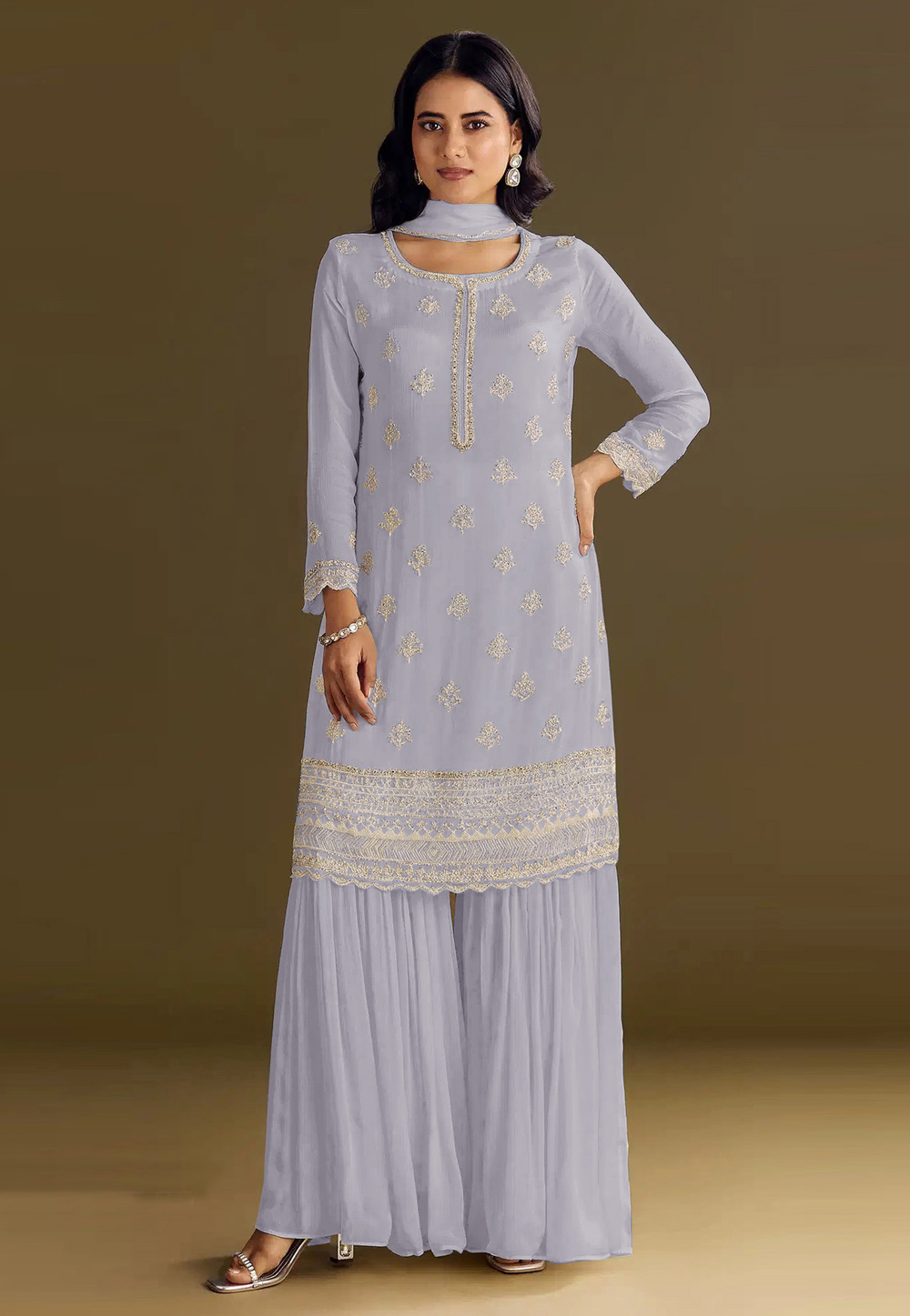 Lavender Chinon Pakistani Suit 320414