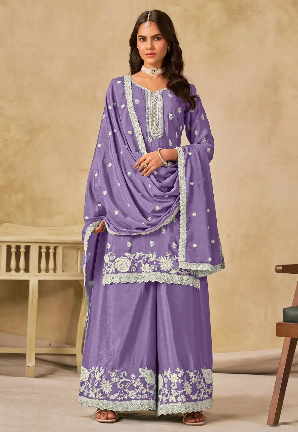 Lavender Chinon Pakistani Suit 317791