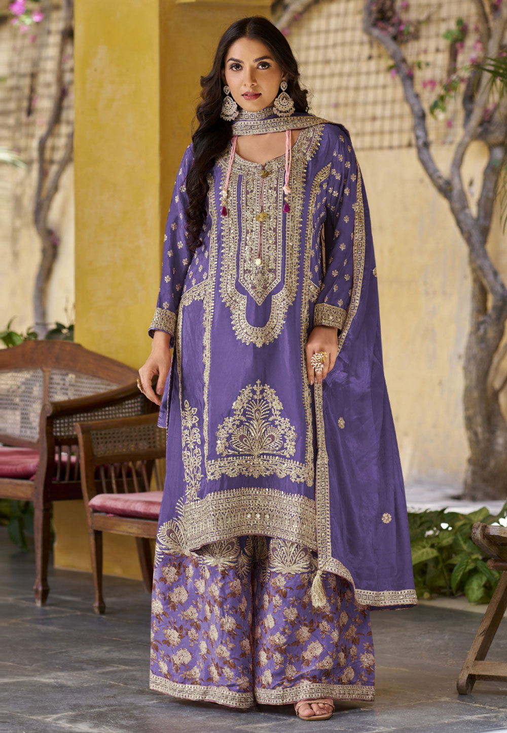 Lavender Chinon Palazzo Suit 308547