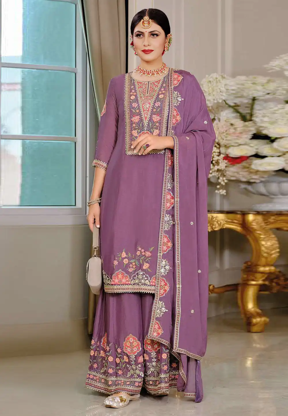 Lavender Chinon Palazzo Suit 320205