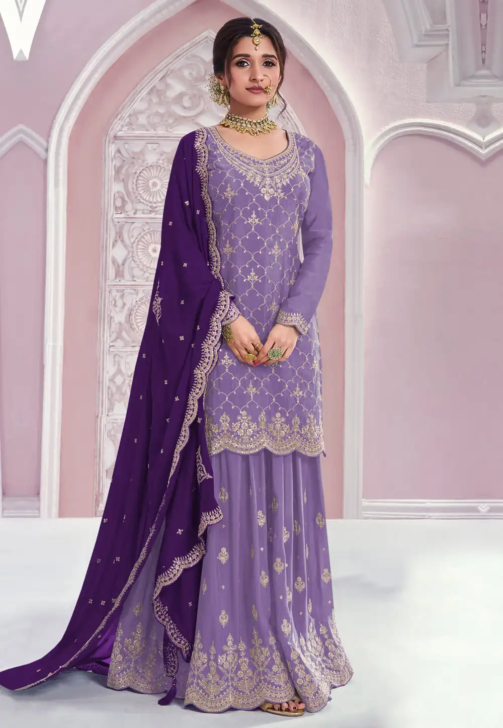 Lavender Chinon Palazzo Suit 329165