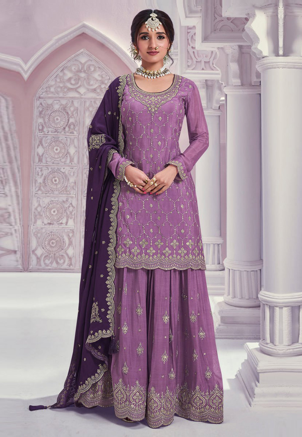 Lavender Chinon Palazzo Suit 329086
