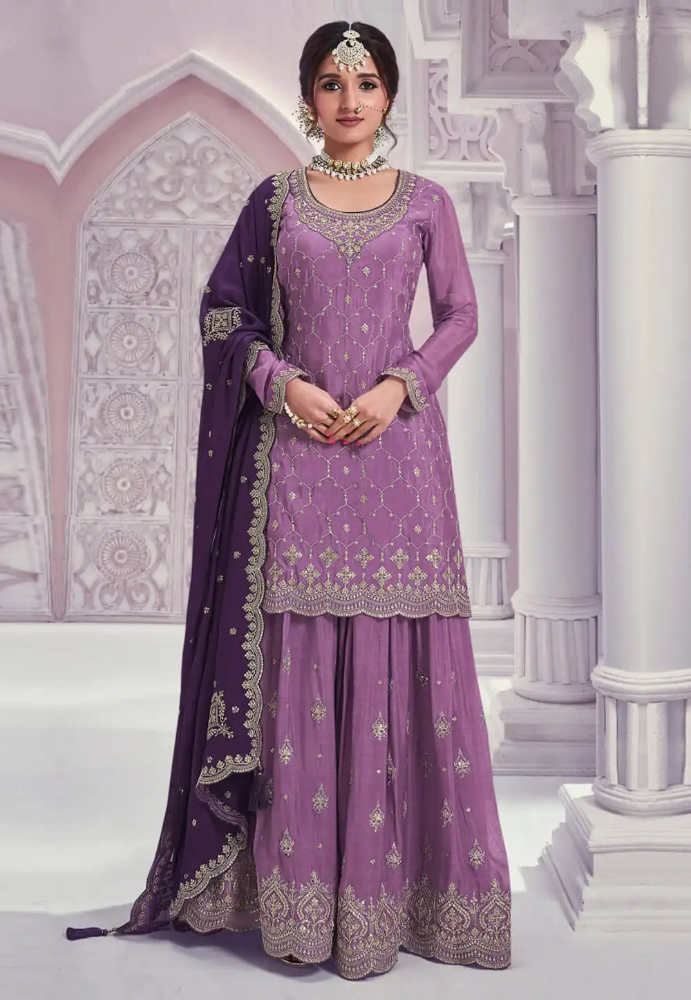 Lavender Chinon Palazzo Suit 329086