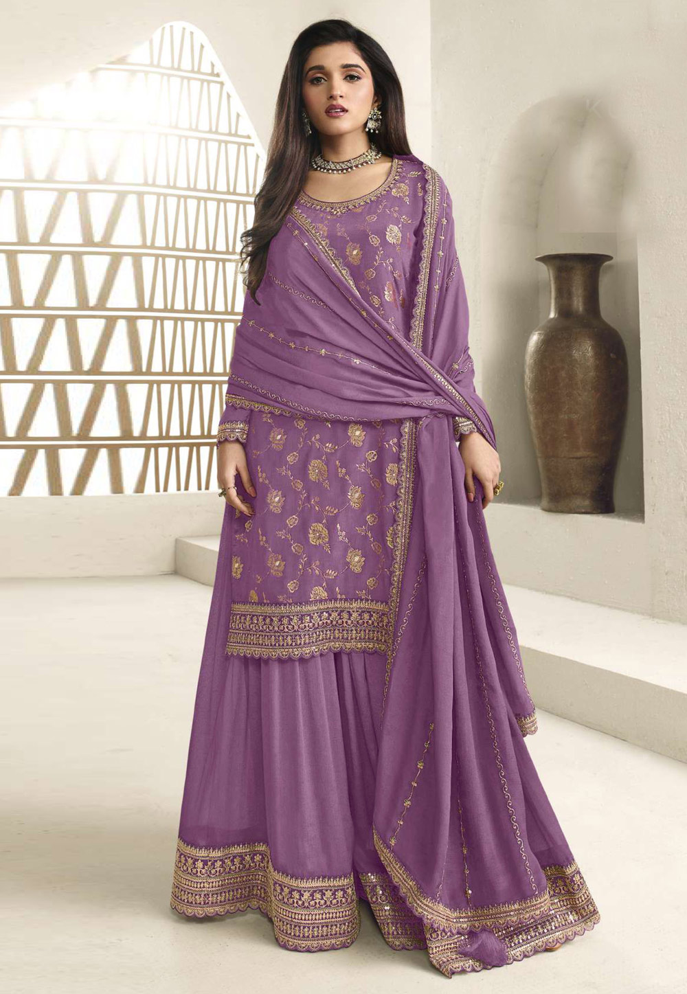 Lavender Chinon Palazzo Suit 330403