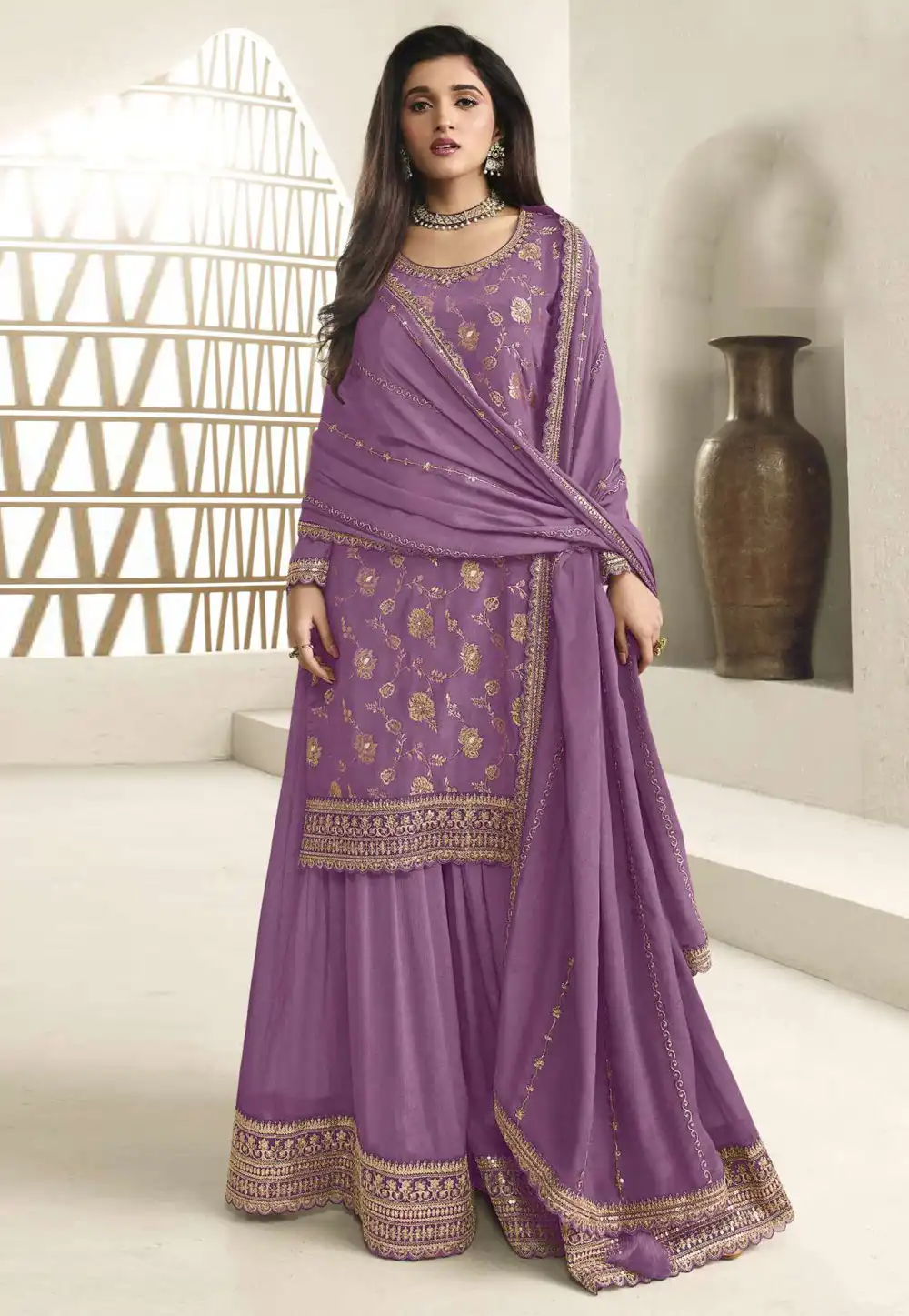 Lavender Chinon Palazzo Suit 330403