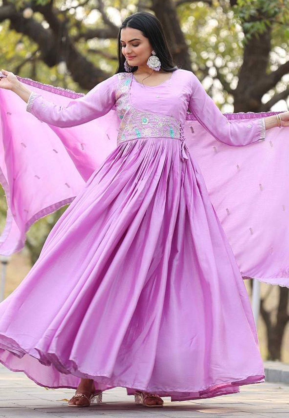 Lavender Chinon Readymade Anarkali Suit 307908