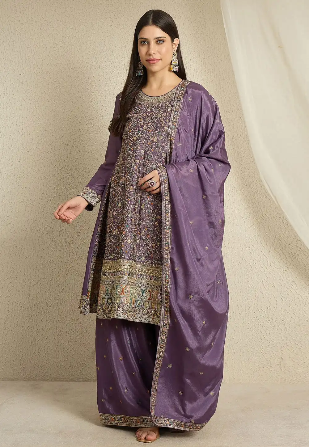 Lavender Chinon Readymade Pakistani Suit 327415