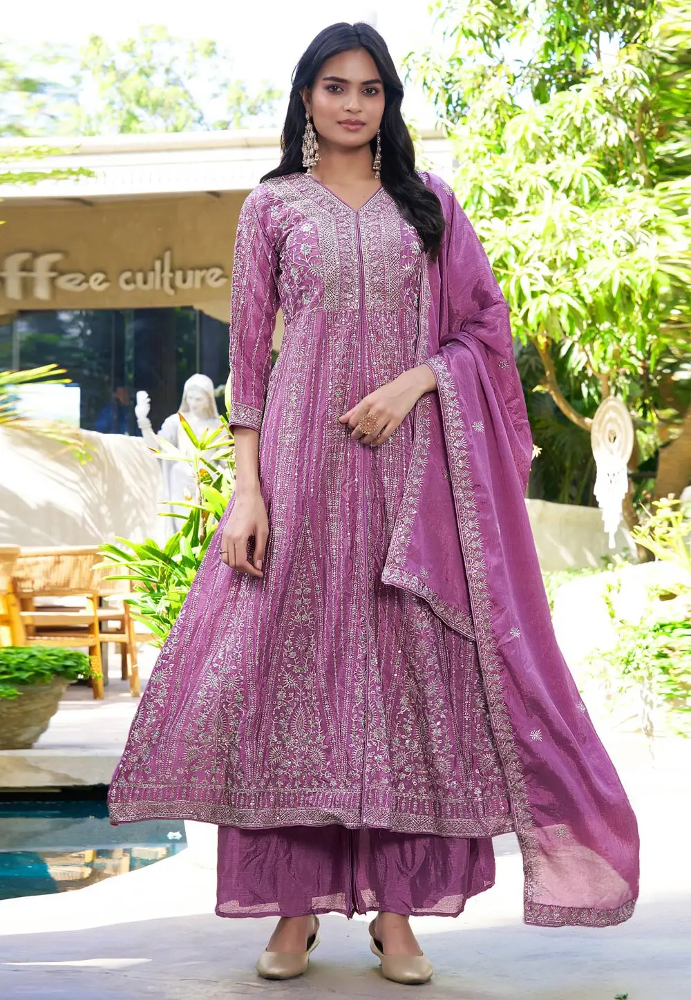 Lavender Chinon Readymade Pakistani Suit 333423