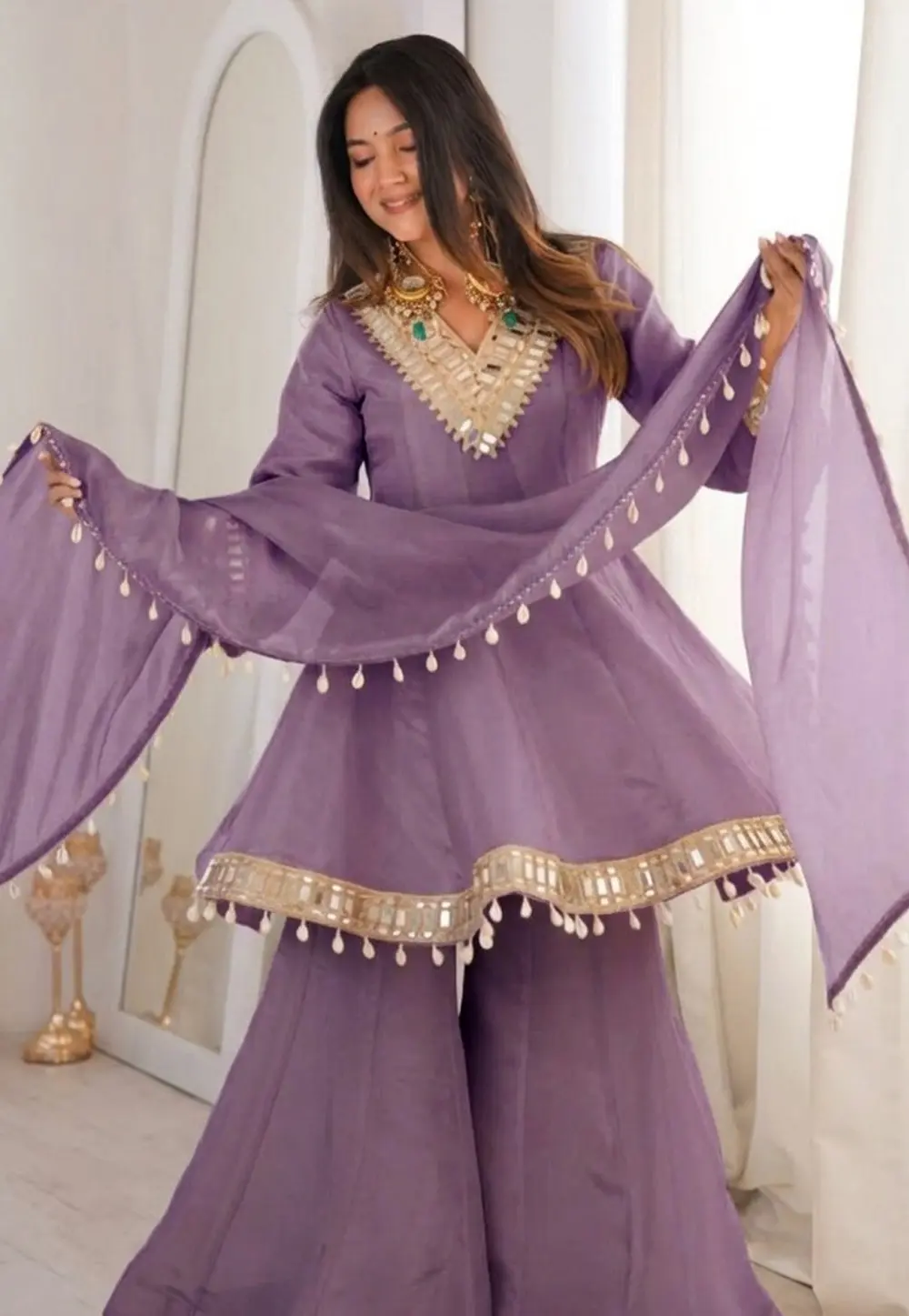 Lavender Chinon Readymade Palazzo Suit 331775