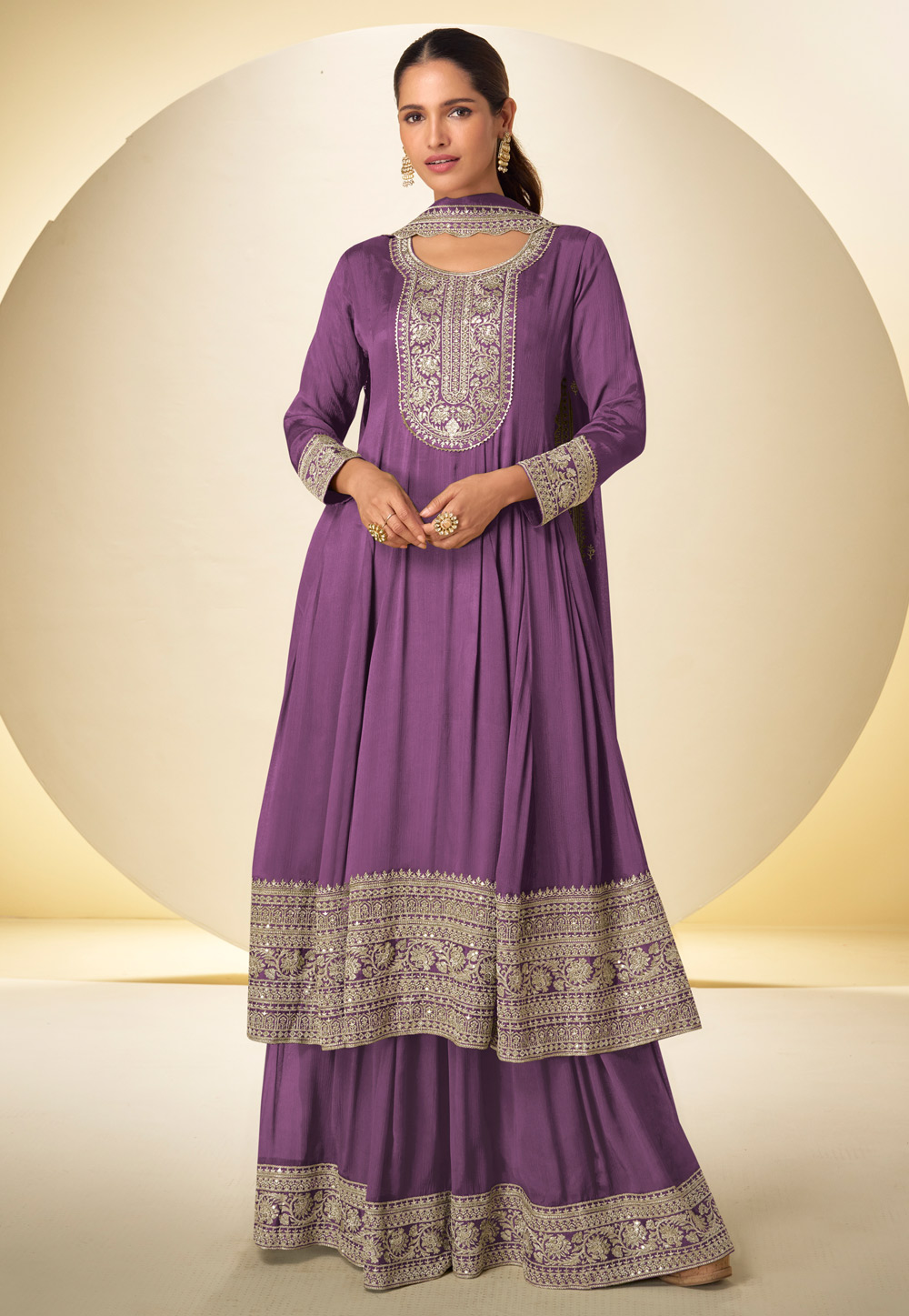 Lavender Chinon Readymade Palazzo Suit 319363