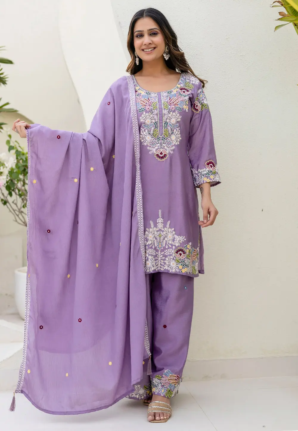 Lavender Chinon Readymade Palazzo Suit 335455
