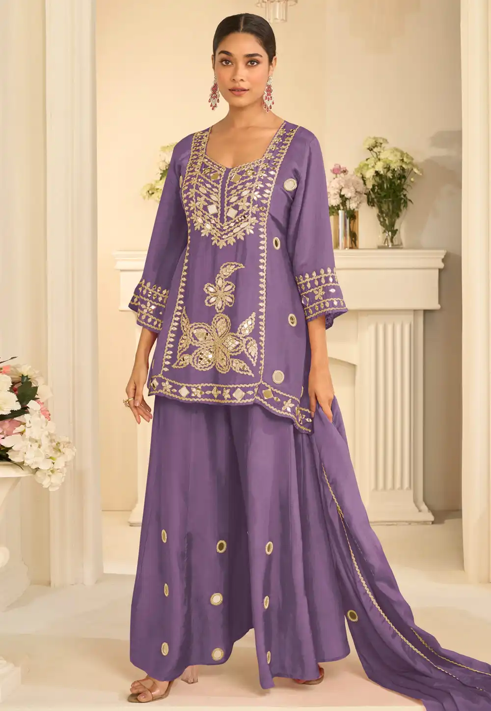 Lavender Chinon Silk Pakistani Suit 325970