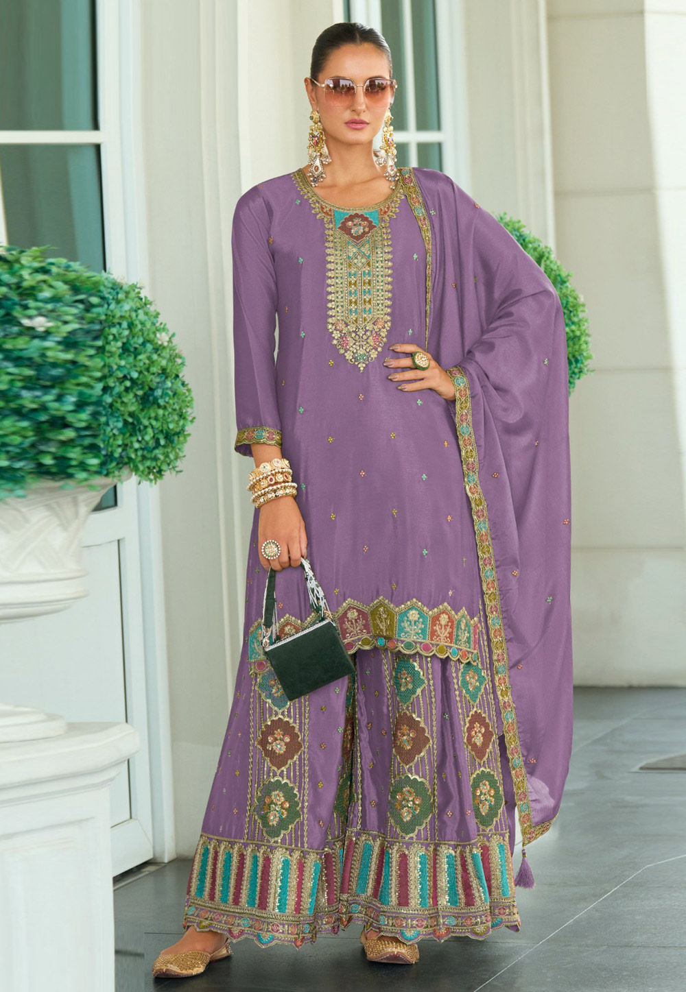 Lavender Chinon Silk Pakistani Suit 308424