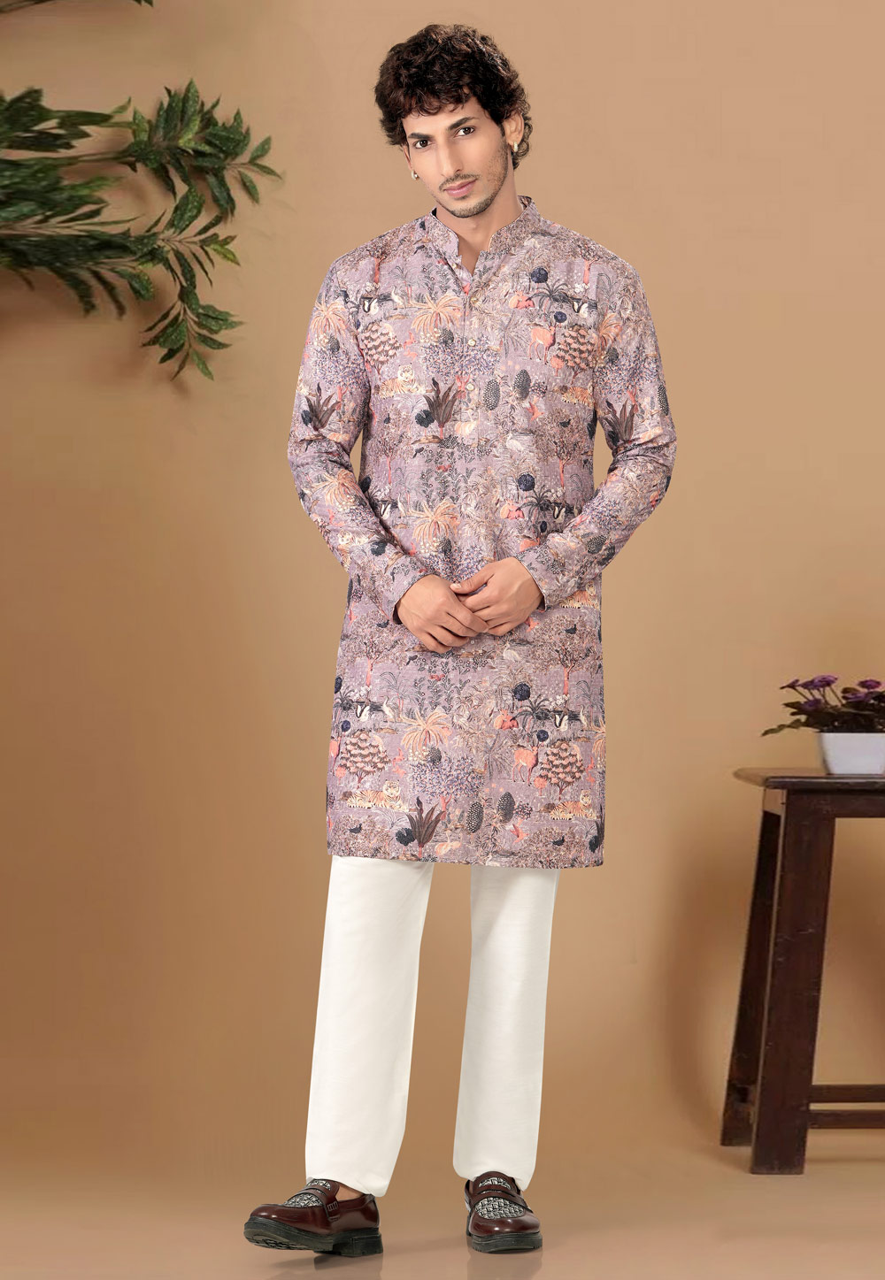 Lavender Cotton Kurta Pajama 325843