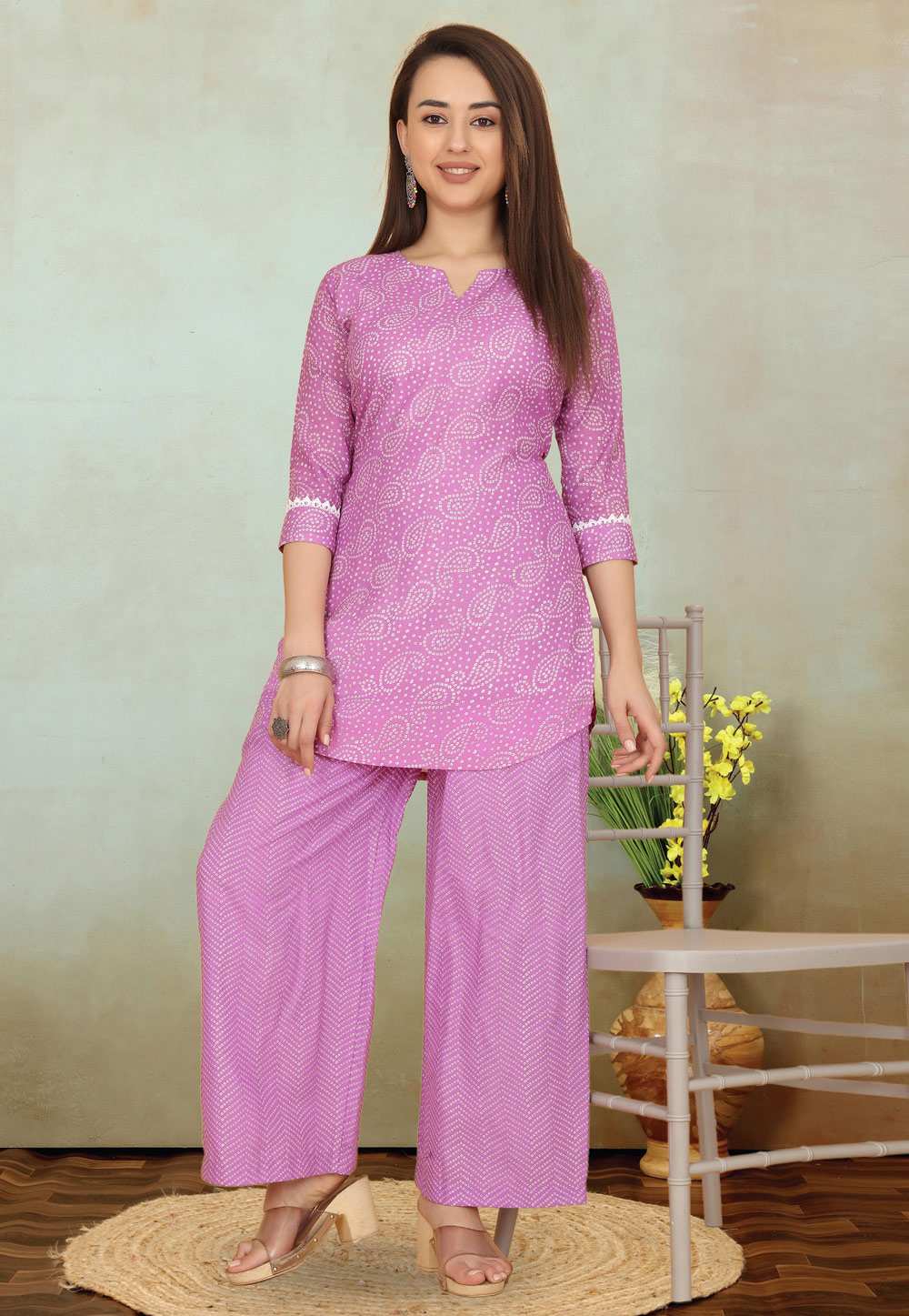 Lavender Cotton Kurta Set With Palazzo 328561