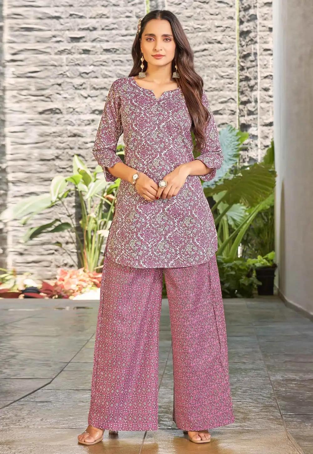 Lavender Cotton Kurta Set With Palazzo 328563