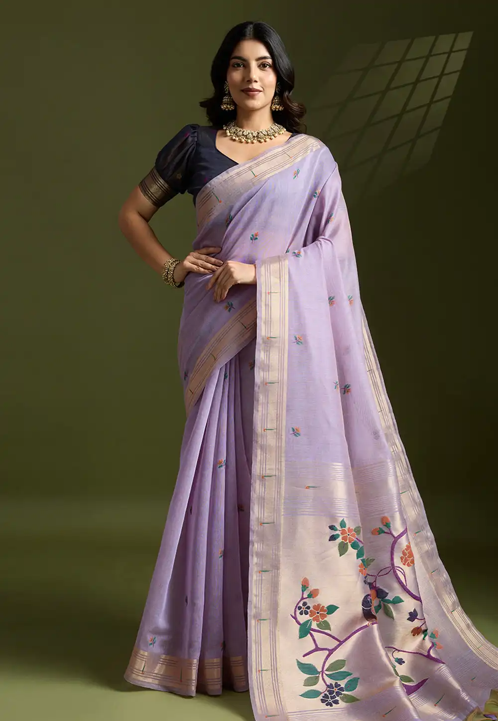 Lavender Cotton Paithani Saree 314061