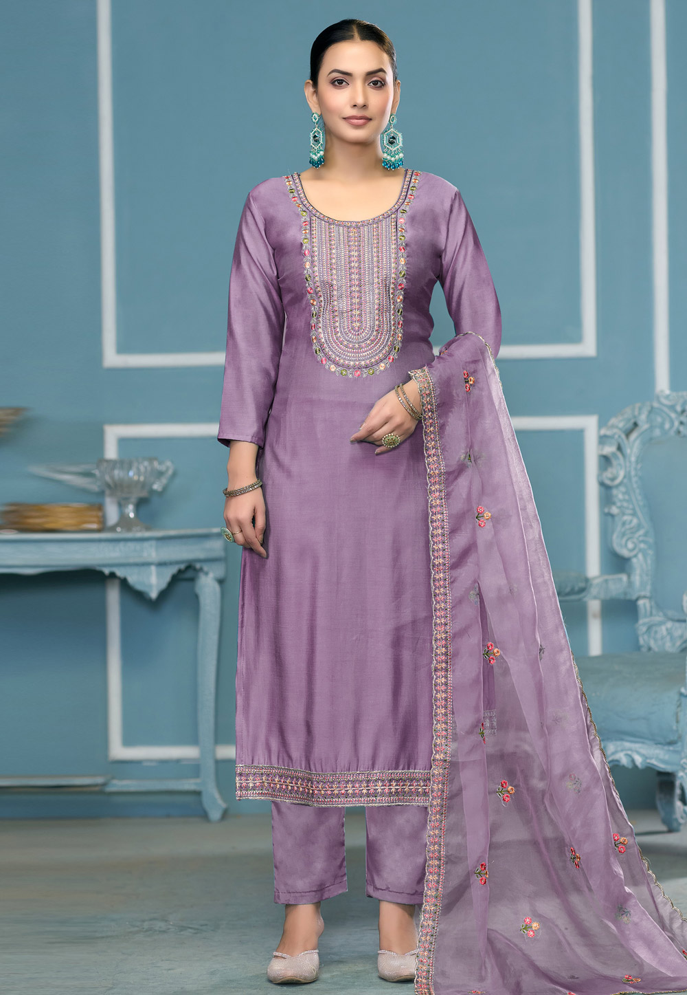 Lavender Cotton Pant Style Suit 307429