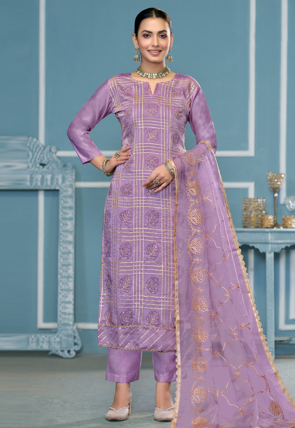 Lavender Cotton Pant Style Suit 307439