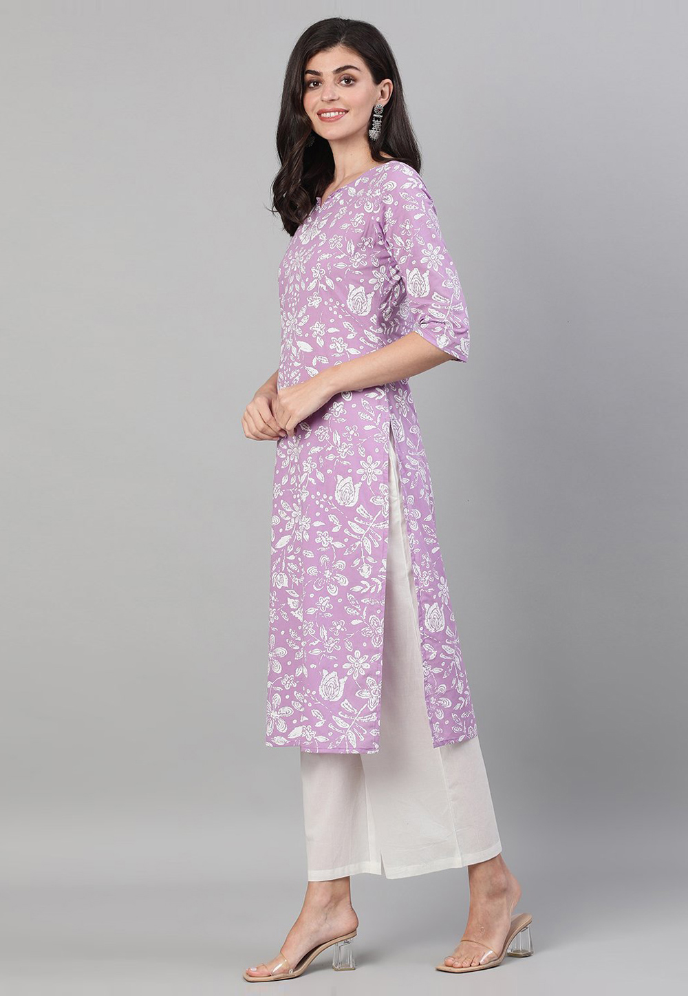 Lavender Cotton Printed Long Tunic 282758