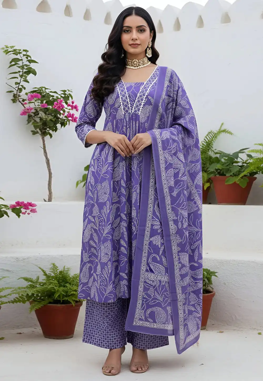 Lavender Cotton Readymade Pakistani Suit 326213