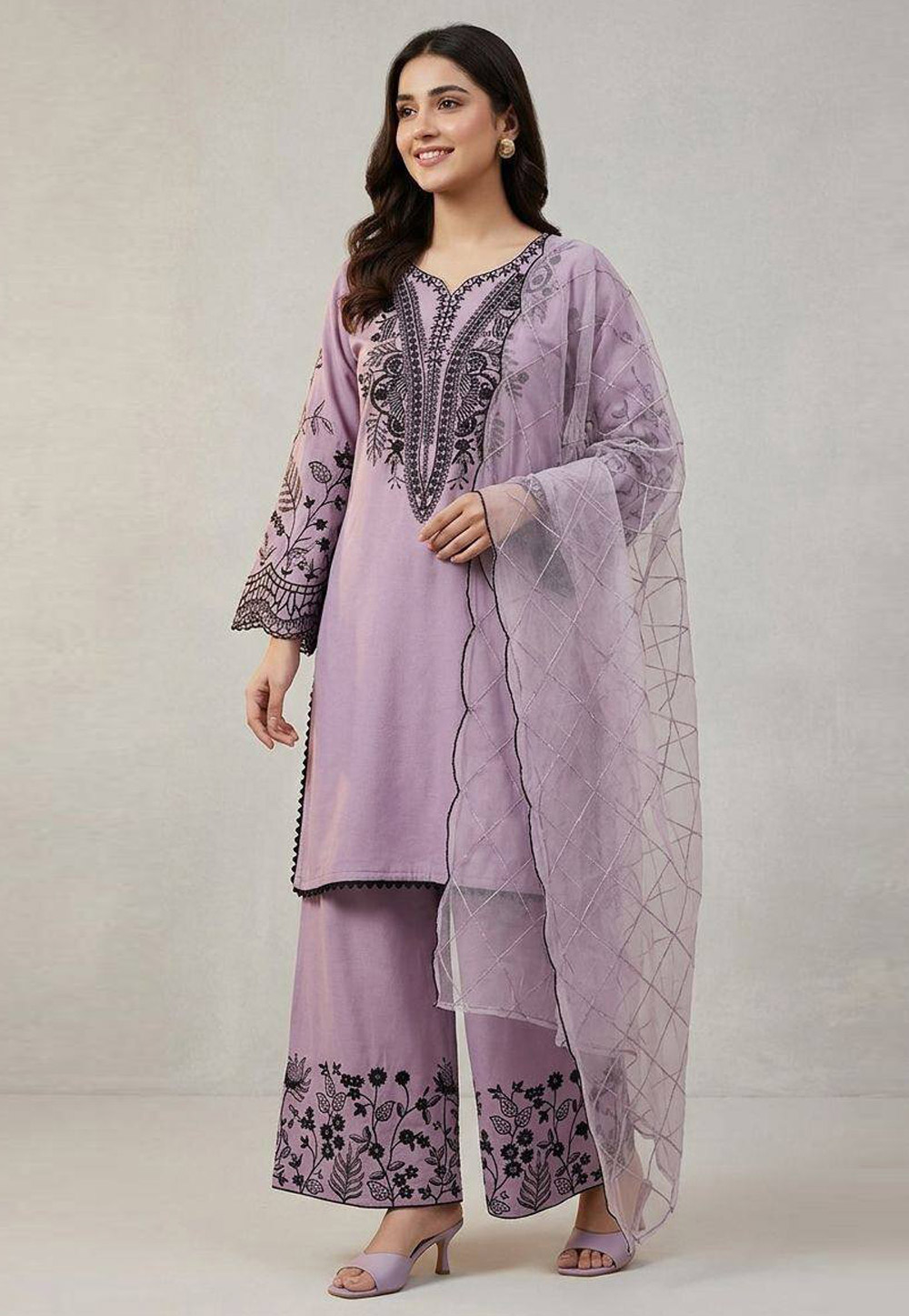 Lavender Cotton Readymade Palazzo Suit 329595