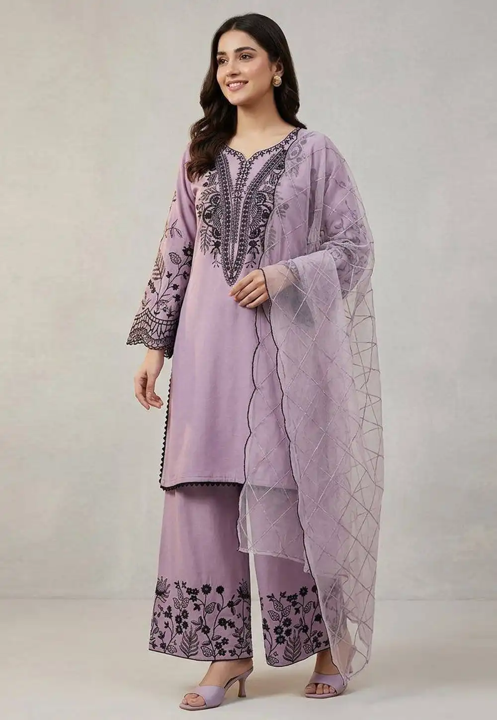 Lavender Cotton Readymade Palazzo Suit 329595