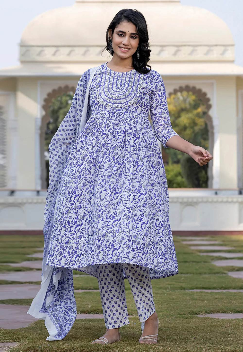 Lavender Cotton Readymade Pant Style Suit 308056